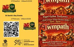 Poster for Twmpath Event 27th February 2026 Monmouth Comprehensive School, 7 pm- 9 pm, with QR code to book